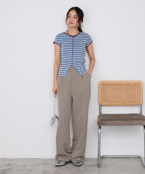 MILLER(ミラー)の「【forksy.】【Robert P. Miller/ ロバート ピー ミラー】センタースリット ボーダー パネルリブ Tシャツ(Tシャツ/カットソー・レディース・ブラウン系/グリーン系/ブルー系/ブラック系・FREE)」の21枚目の写真