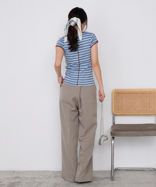 MILLER(ミラー)の「【forksy.】【Robert P. Miller/ ロバート ピー ミラー】センタースリット ボーダー パネルリブ Tシャツ(Tシャツ/カットソー・レディース・ブラウン系/グリーン系/ブルー系/ブラック系・FREE)」の22枚目の写真