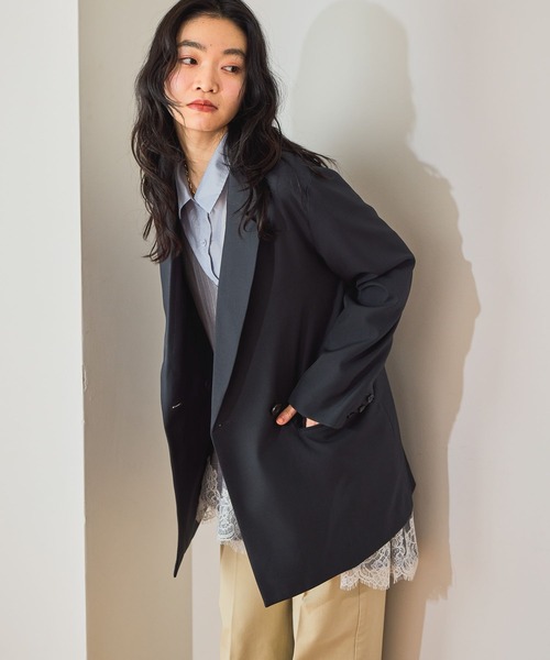 mysty woman（ミスティウーマン）の「ダブルブレストテーラージャケット 660055（テーラードジャケット・レディース・グリーン系その他/ベージュ/ダークネイビー・FREE）」の3枚目の写真