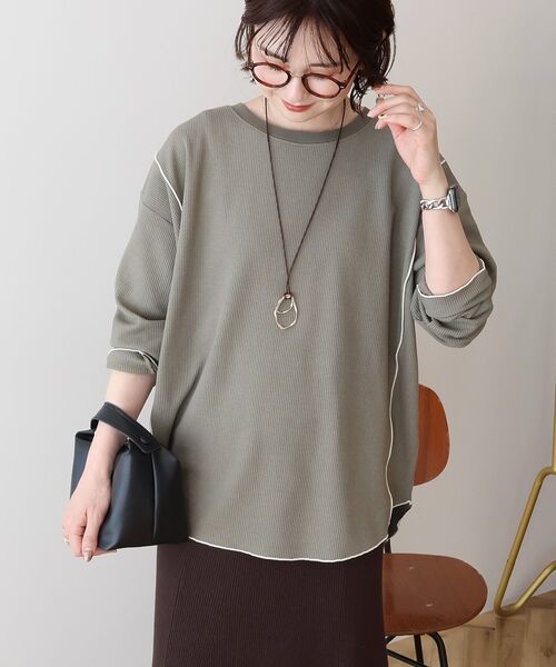 AMERICAN HOLIC（アメリカンホリック）の「【WEB限定】ワッフル配色メロープルオーバー（Tシャツ/カットソー・レディース・チャコールグレー/カーキ/ブラック/ホワイト系その他・M/L）」の15枚目の写真