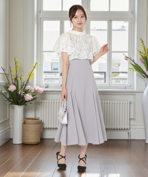 WILLSELECTION(ウィルセレクション)の「バックリボンシフォンレースブラウス×フレアロングキャミワンピース(ドレス・レディース・ブラック/サックスブルー/ミント・FREE)」の4枚目の写真