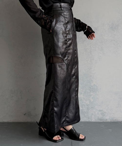 &g'aime(アンジェム)の「【&g'aime 】サイドスリットサテンスカート Side Slit Satin Skirt(スカート・レディース・アイボリー/ブラック・FREE)」の1枚目の写真