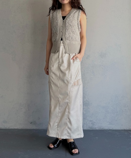 &g'aime(アンジェム)の「【&g'aime 】サイドスリットサテンスカート Side Slit Satin Skirt(スカート・レディース・アイボリー/ブラック・FREE)」の9枚目の写真