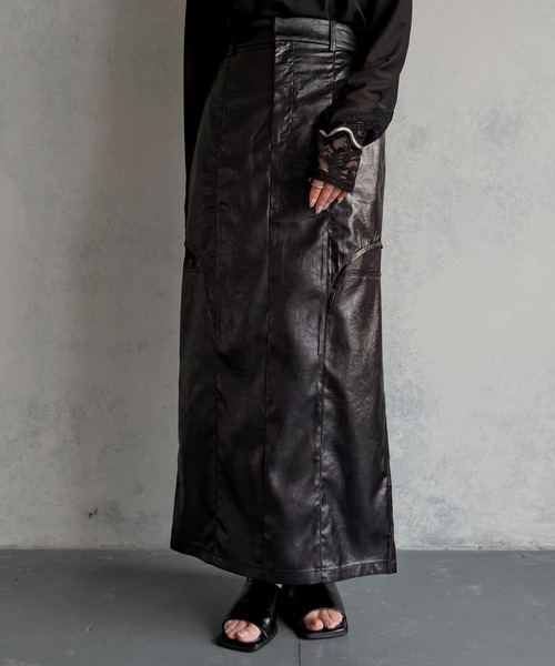 &g'aime(アンジェム)の「【&g'aime 】サイドスリットサテンスカート Side Slit Satin Skirt(スカート・レディース・アイボリー/ブラック・FREE)」の14枚目の写真