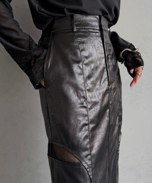 &g'aime(アンジェム)の「【&g'aime 】サイドスリットサテンスカート Side Slit Satin Skirt(スカート・レディース・アイボリー/ブラック・FREE)」の19枚目の写真