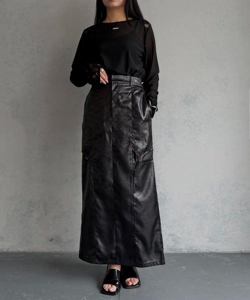 &g'aime(アンジェム)の「【&g'aime 】サイドスリットサテンスカート Side Slit Satin Skirt(スカート・レディース・アイボリー/ブラック・FREE)」の21枚目の写真