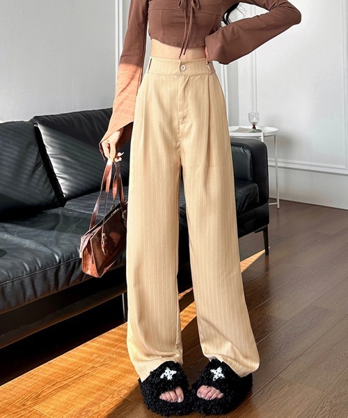 Miniministore(ミニミニストア)の「ストライプワイドパンツ春夏秋ロングパンツ(スラックス・レディース・グレー/ブラック/ネイビー/ベージュ・S/M)」の4枚目の写真