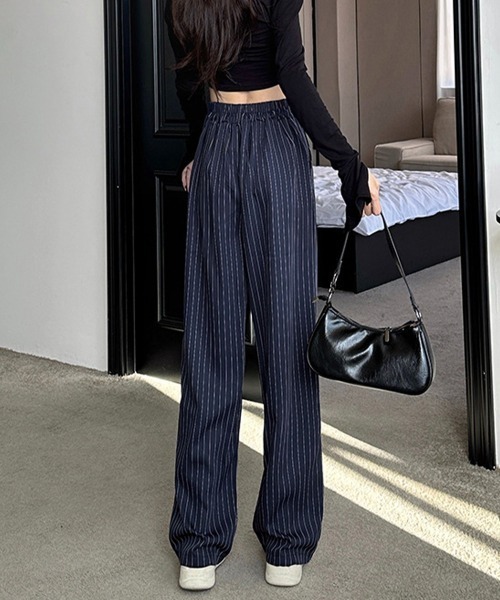 Miniministore(ミニミニストア)の「ストライプワイドパンツ春夏秋ロングパンツ(スラックス・レディース・グレー/ブラック/ネイビー/ベージュ・S/M)」の12枚目の写真