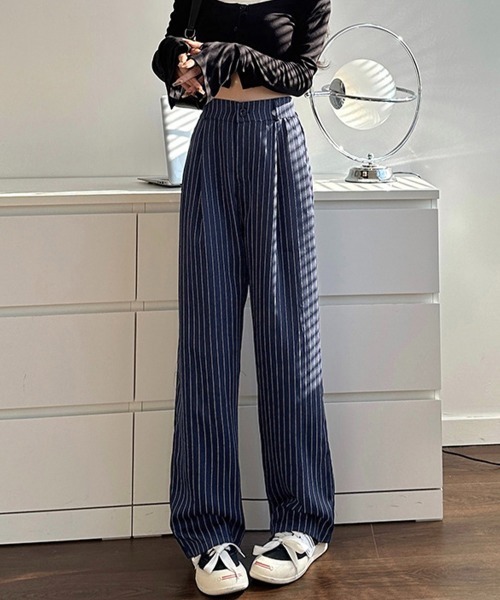 Miniministore(ミニミニストア)の「ストライプワイドパンツ春夏秋ロングパンツ(スラックス・レディース・グレー/ブラック/ネイビー/ベージュ・S/M)」の13枚目の写真