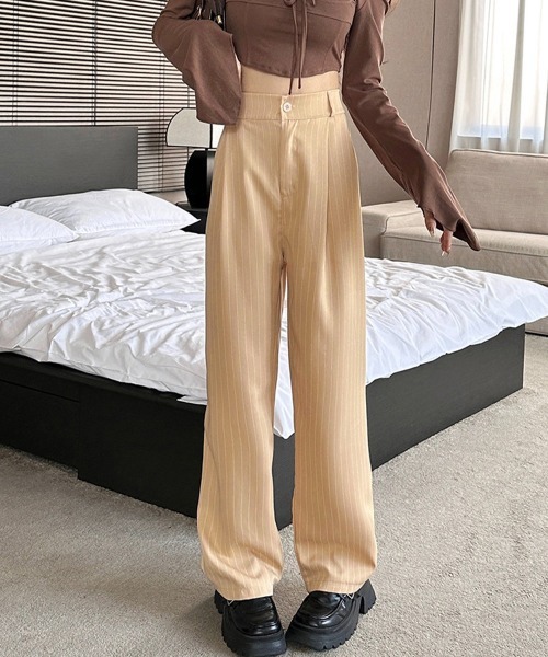 Miniministore(ミニミニストア)の「ストライプワイドパンツ春夏秋ロングパンツ(スラックス・レディース・グレー/ブラック/ネイビー/ベージュ・S/M)」の18枚目の写真