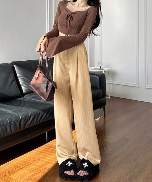 Miniministore(ミニミニストア)の「ストライプワイドパンツ春夏秋ロングパンツ(スラックス・レディース・グレー/ブラック/ネイビー/ベージュ・S/M)」の20枚目の写真