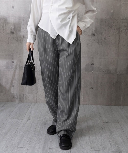 Miniministore(ミニミニストア)の「ストライプワイドパンツ春夏秋ロングパンツ(スラックス・レディース・グレー/ブラック/ネイビー/ベージュ・S/M)」の21枚目の写真