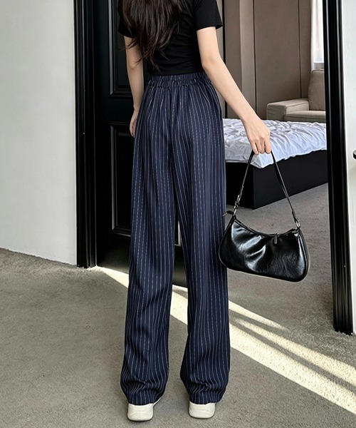 Miniministore(ミニミニストア)の「ストライプワイドパンツ春夏秋ロングパンツ(スラックス・レディース・グレー/ブラック/ネイビー/ベージュ・S/M/L)」の15枚目の写真