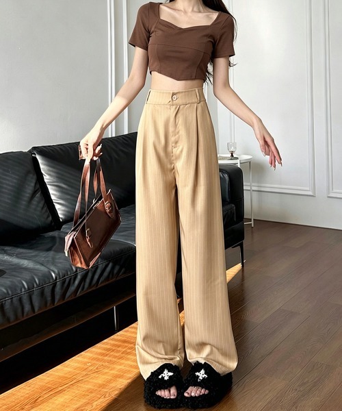 Miniministore(ミニミニストア)の「ストライプワイドパンツ春夏秋ロングパンツ(スラックス・レディース・グレー/ブラック/ネイビー/ベージュ・S/M/L)」の16枚目の写真