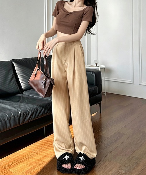 Miniministore(ミニミニストア)の「ストライプワイドパンツ春夏秋ロングパンツ(スラックス・レディース・グレー/ブラック/ネイビー/ベージュ・S/M/L)」の17枚目の写真
