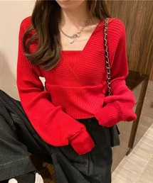 カシュクール風 レイヤード リブニットトップス