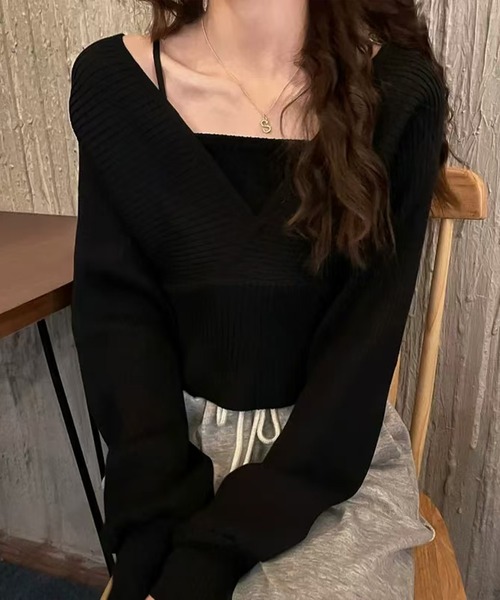 nonomi(ノノミ)の「カシュクール風 レイヤード リブニットトップス(ニット/セーター・レディース・ピンク/ホワイト/レッド/ブラック・FREE)」の11枚目の写真