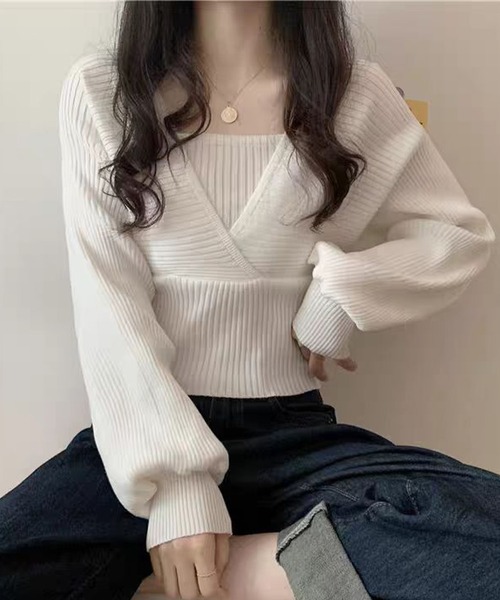 nonomi(ノノミ)の「カシュクール風 レイヤード リブニットトップス(ニット/セーター・レディース・ピンク/ホワイト/レッド/ブラック・FREE)」の9枚目の写真