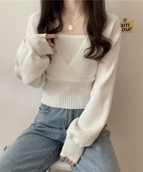 nonomi(ノノミ)の「カシュクール風 レイヤード リブニットトップス(ニット/セーター・レディース・ピンク/ホワイト/レッド/ブラック・FREE)」の8枚目の写真