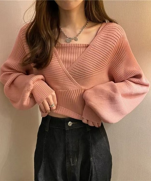 nonomi(ノノミ)の「カシュクール風 レイヤード リブニットトップス(ニット/セーター・レディース・ピンク/ホワイト/レッド/ブラック・FREE)」の15枚目の写真