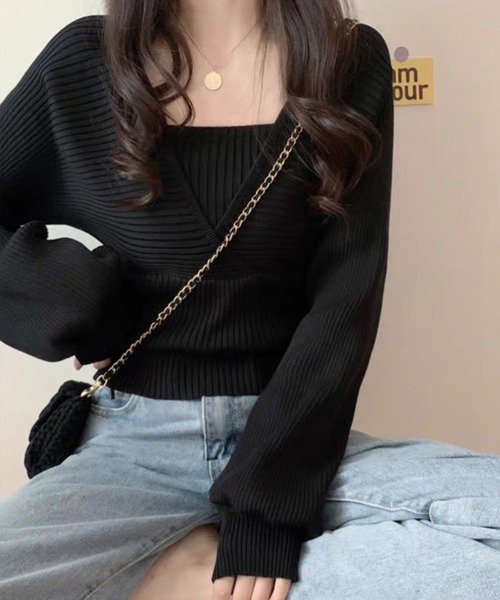 nonomi(ノノミ)の「カシュクール風 レイヤード リブニットトップス(ニット/セーター・レディース・ピンク/ホワイト/レッド/ブラック・FREE)」の12枚目の写真