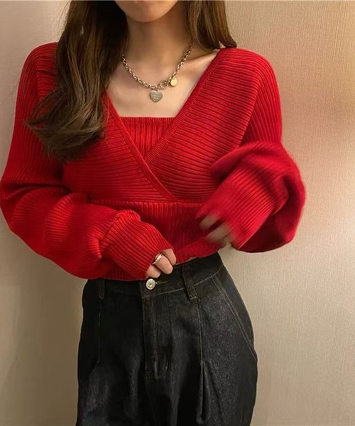 nonomi(ノノミ)の「カシュクール風 レイヤード リブニットトップス(ニット/セーター・レディース・ピンク/ホワイト/レッド/ブラック・FREE)」の16枚目の写真