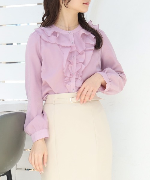 ASTORIA ODIER(アストリアオディール)の「ラメシアーフリルブラウス(シャツ/ブラウス・レディース・ホワイト/ピンク/サックスブルー/ピンクベージュ・MEDIUM)」の1枚目の写真