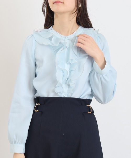 ASTORIA ODIER(アストリアオディール)の「ラメシアーフリルブラウス(シャツ/ブラウス・レディース・ホワイト/ピンク/サックスブルー/ピンクベージュ・MEDIUM)」の11枚目の写真