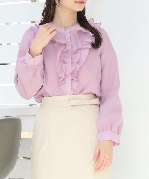 ASTORIA ODIER(アストリアオディール)の「ラメシアーフリルブラウス(シャツ/ブラウス・レディース・ホワイト/ピンク/サックスブルー/ピンクベージュ・MEDIUM)」の5枚目の写真