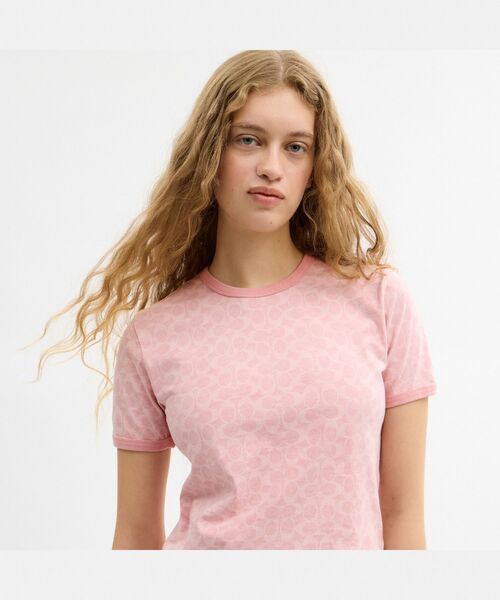 COACH（コーチ）の「シグネチャー リンガー Tシャツ（Tシャツ/カットソー・レディース・ピンク系その他・SMALL/MEDIUM）」の4枚目の写真