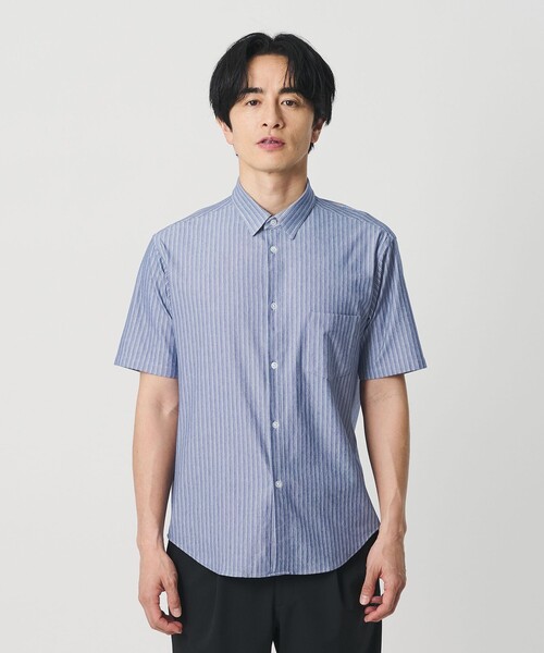 BEAUTY&YOUTH UNITED ARROWS(ビューティーアンドユースユナイテッドアローズ)の「クイック ストレッチ ストライプ シャンブレー ボタンダウン 半袖シャツ SLIM型 吸水速乾機能付き(シャツ/ブラウス・メンズ・コバルトブルー/ネイビー・S/M/L/XS/XL)」の7枚目の写真