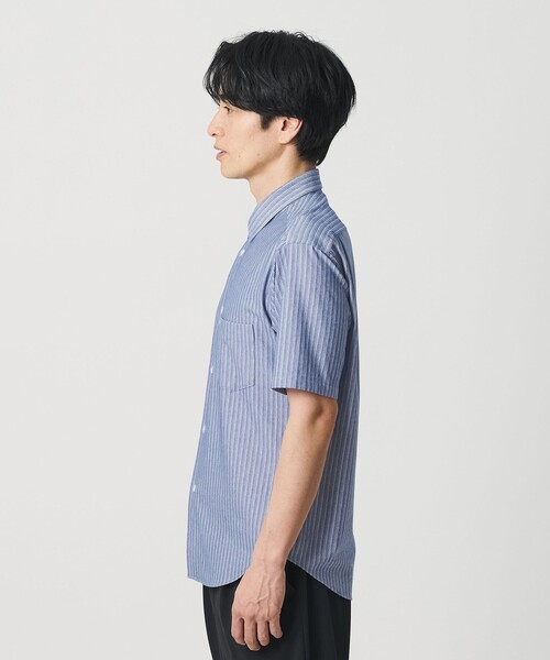BEAUTY&YOUTH UNITED ARROWS(ビューティーアンドユースユナイテッドアローズ)の「クイック ストレッチ ストライプ シャンブレー ボタンダウン 半袖シャツ SLIM型 吸水速乾機能付き(シャツ/ブラウス・メンズ・コバルトブルー/ネイビー・S/M/L/XS/XL)」の8枚目の写真