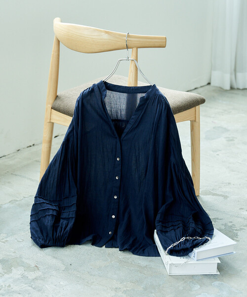 FREAK'S STORE(フリークスストア)の「<新色追加>インド シングルガーゼ ブラウス/シアーブラウス(シャツ/ブラウス・レディース・ラベンダー/オフホワイト/レモンイエロー/ブラック/サックスブルー/ネイビー・フリ-)」の3枚目の写真