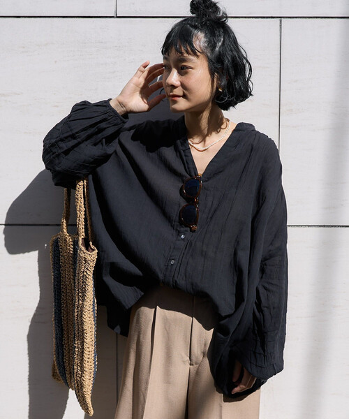FREAK'S STORE(フリークスストア)の「<新色追加>インド シングルガーゼ ブラウス/シアーブラウス(シャツ/ブラウス・レディース・ラベンダー/オフホワイト/レモンイエロー/ブラック/サックスブルー/ネイビー・フリ-)」の1枚目の写真