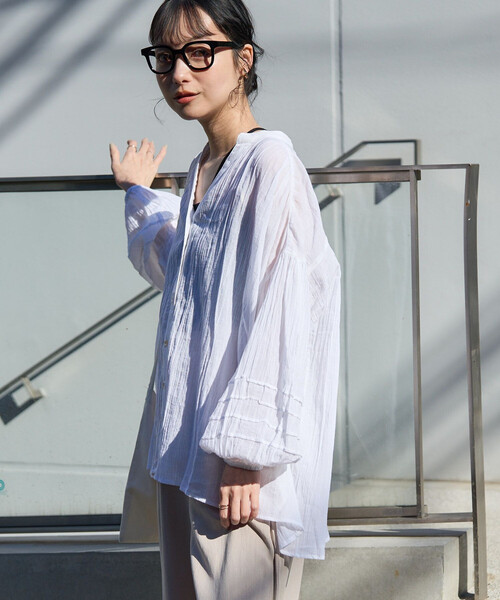 FREAK'S STORE(フリークスストア)の「<新色追加>インド シングルガーゼ ブラウス/シアーブラウス(シャツ/ブラウス・レディース・ラベンダー/オフホワイト/レモンイエロー/ブラック/サックスブルー/ネイビー・フリ-)」の22枚目の写真