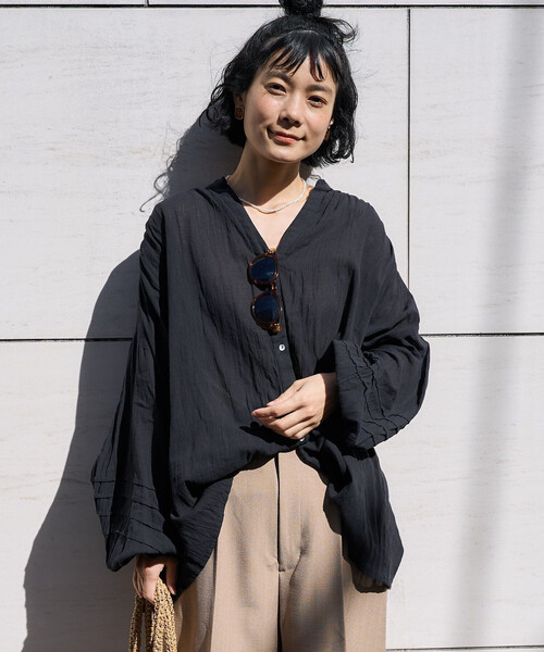 FREAK'S STORE(フリークスストア)の「<新色追加>インド シングルガーゼ ブラウス/シアーブラウス(シャツ/ブラウス・レディース・ラベンダー/オフホワイト/レモンイエロー/ブラック/サックスブルー/ネイビー・フリ-)」の19枚目の写真