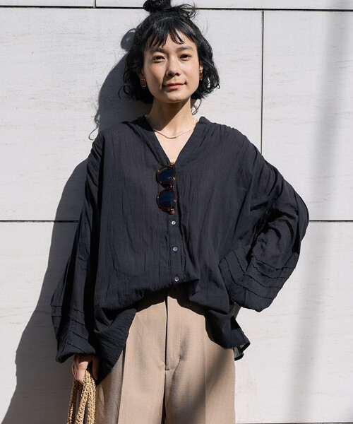 FREAK'S STORE(フリークスストア)の「<新色追加>インド シングルガーゼ ブラウス/シアーブラウス(シャツ/ブラウス・レディース・ラベンダー/オフホワイト/レモンイエロー/ブラック/サックスブルー/ネイビー・フリ-)」の15枚目の写真