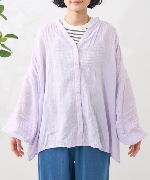 FREAK'S STORE(フリークスストア)の「<新色追加>インド シングルガーゼ ブラウス/シアーブラウス(シャツ/ブラウス・レディース・ラベンダー/オフホワイト/レモンイエロー/ブラック/サックスブルー/ネイビー・フリ-)」の12枚目の写真