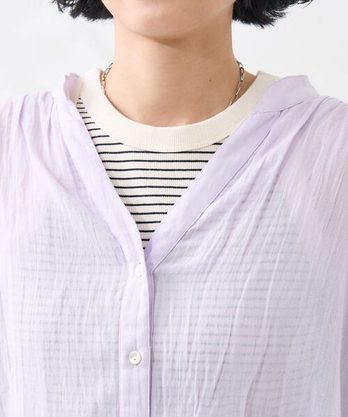 FREAK'S STORE(フリークスストア)の「<新色追加>インド シングルガーゼ ブラウス/シアーブラウス(シャツ/ブラウス・レディース・ラベンダー/オフホワイト/レモンイエロー/ブラック/サックスブルー/ネイビー・フリ-)」の11枚目の写真