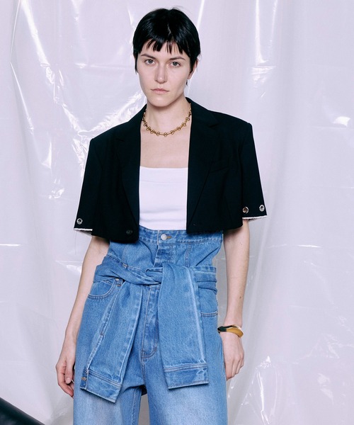 MAISON SPECIAL(メゾンスペシャル)の「Eyelet Short Jacket/アイレットショートジャケット(テーラードジャケット・レディース・グレー/ブラック・FREE)」の2枚目の写真