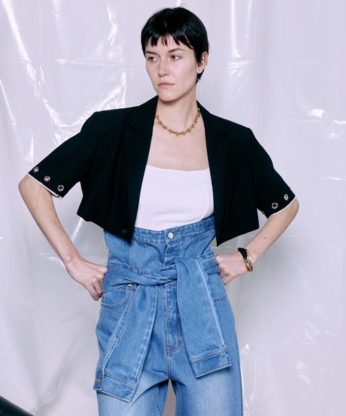 MAISON SPECIAL(メゾンスペシャル)の「Eyelet Short Jacket/アイレットショートジャケット(テーラードジャケット・レディース・グレー/ブラック・FREE)」の6枚目の写真