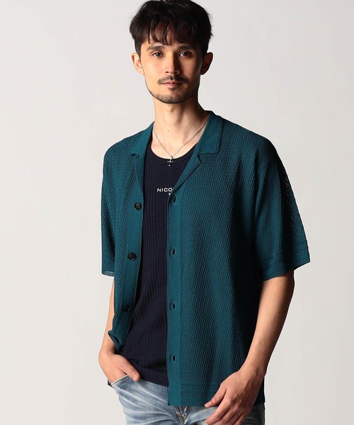 NICOLE CLUB FOR MEN(ニコルクラブフォーメン)の「シアージャカードサマーニットシャツ(ニット/セーター・メンズ・ブラック/杢グレー/オフホワイト/ブルー系・LARGE/MEDIUM/X-LARGE)」の4枚目の写真