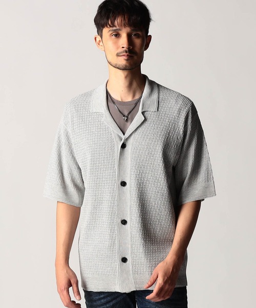 NICOLE CLUB FOR MEN(ニコルクラブフォーメン)の「シアージャカードサマーニットシャツ(ニット/セーター・メンズ・ブラック/杢グレー/オフホワイト/ブルー系・LARGE/MEDIUM/X-LARGE)」の3枚目の写真