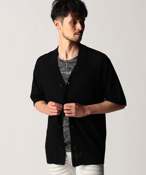 NICOLE CLUB FOR MEN(ニコルクラブフォーメン)の「シアージャカードサマーニットシャツ(ニット/セーター・メンズ・ブラック/杢グレー/オフホワイト/ブルー系・LARGE/MEDIUM/X-LARGE)」の2枚目の写真