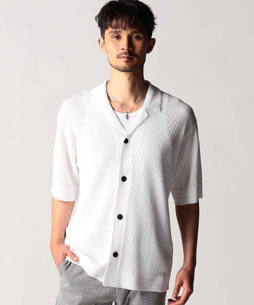 NICOLE CLUB FOR MEN(ニコルクラブフォーメン)の「シアージャカードサマーニットシャツ(ニット/セーター・メンズ・ブラック/杢グレー/オフホワイト/ブルー系・LARGE/MEDIUM/X-LARGE)」の6枚目の写真