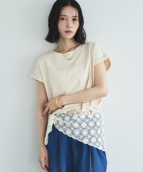 Doux archives（ドゥアルシーヴ）の「ターンバックスリーブベーシックTシャツ（Tシャツ/カットソー・レディース・ベージュ/ブラック/グレー系その他/オフホワイト・SMALL/MEDIUM）」の4枚目の写真
