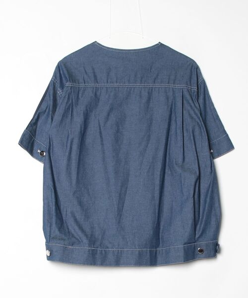 EGLANTINE(エグランティーヌ)の「EGLANTINE デニムドッキングカットソー 半端袖(Tシャツ/カットソー・レディース・ネイビー/ブルー・40)」の3枚目の写真