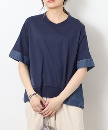 EGLANTINE デニムドッキングカットソー 半端袖