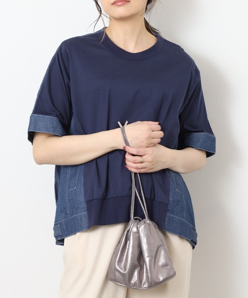 EGLANTINE(エグランティーヌ)の「EGLANTINE デニムドッキングカットソー 半端袖(Tシャツ/カットソー・レディース・ネイビー/ブルー・40)」の19枚目の写真