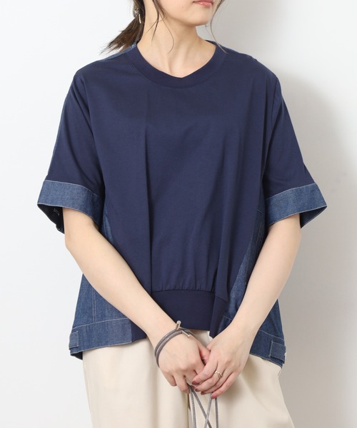 EGLANTINE(エグランティーヌ)の「EGLANTINE デニムドッキングカットソー 半端袖(Tシャツ/カットソー・レディース・ネイビー/ブルー・40)」の20枚目の写真